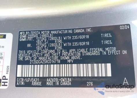 2024 Lexus Nx 250 Premium from USA, damaged, VIN 2T2GDCAZ5RC014718